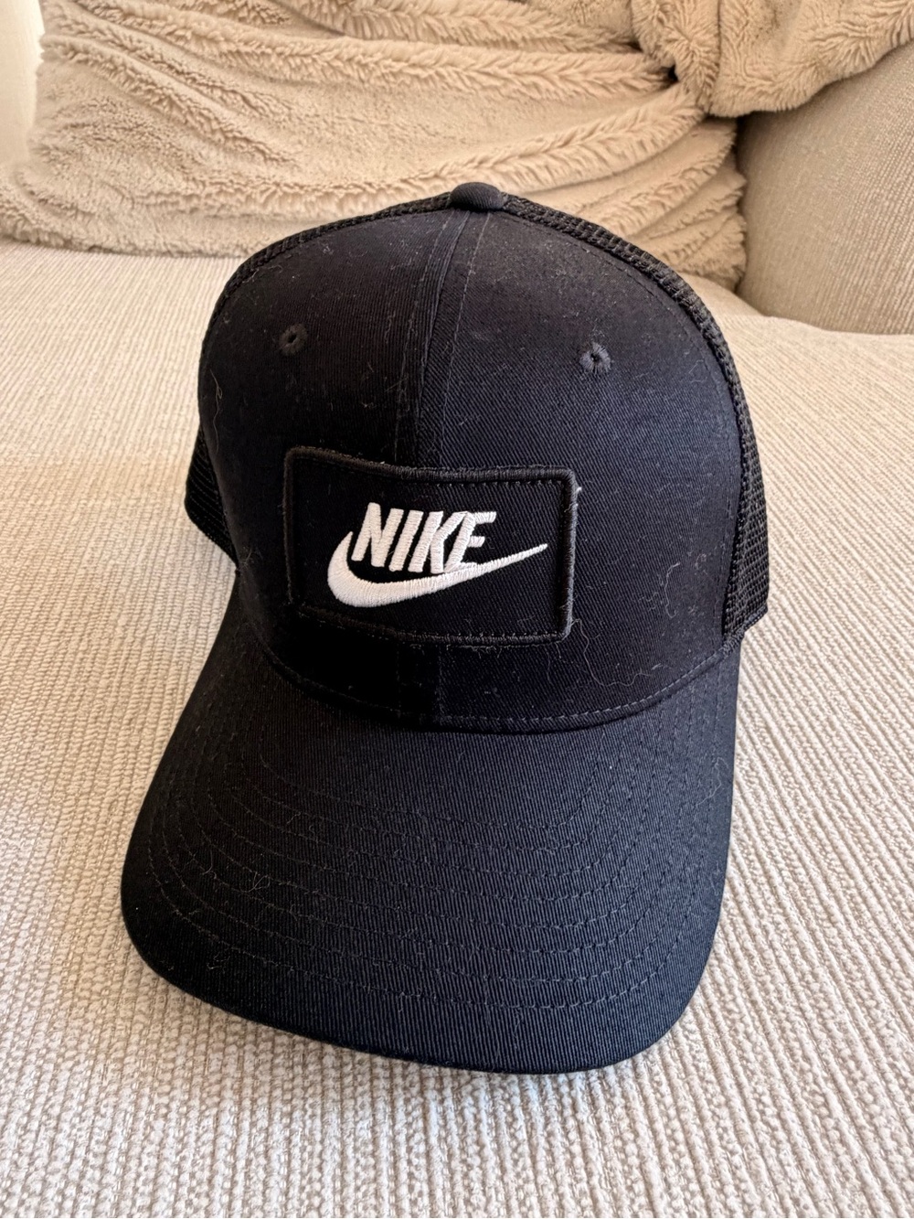 Nike Black Cap with White Swoosh Patch perfect condition